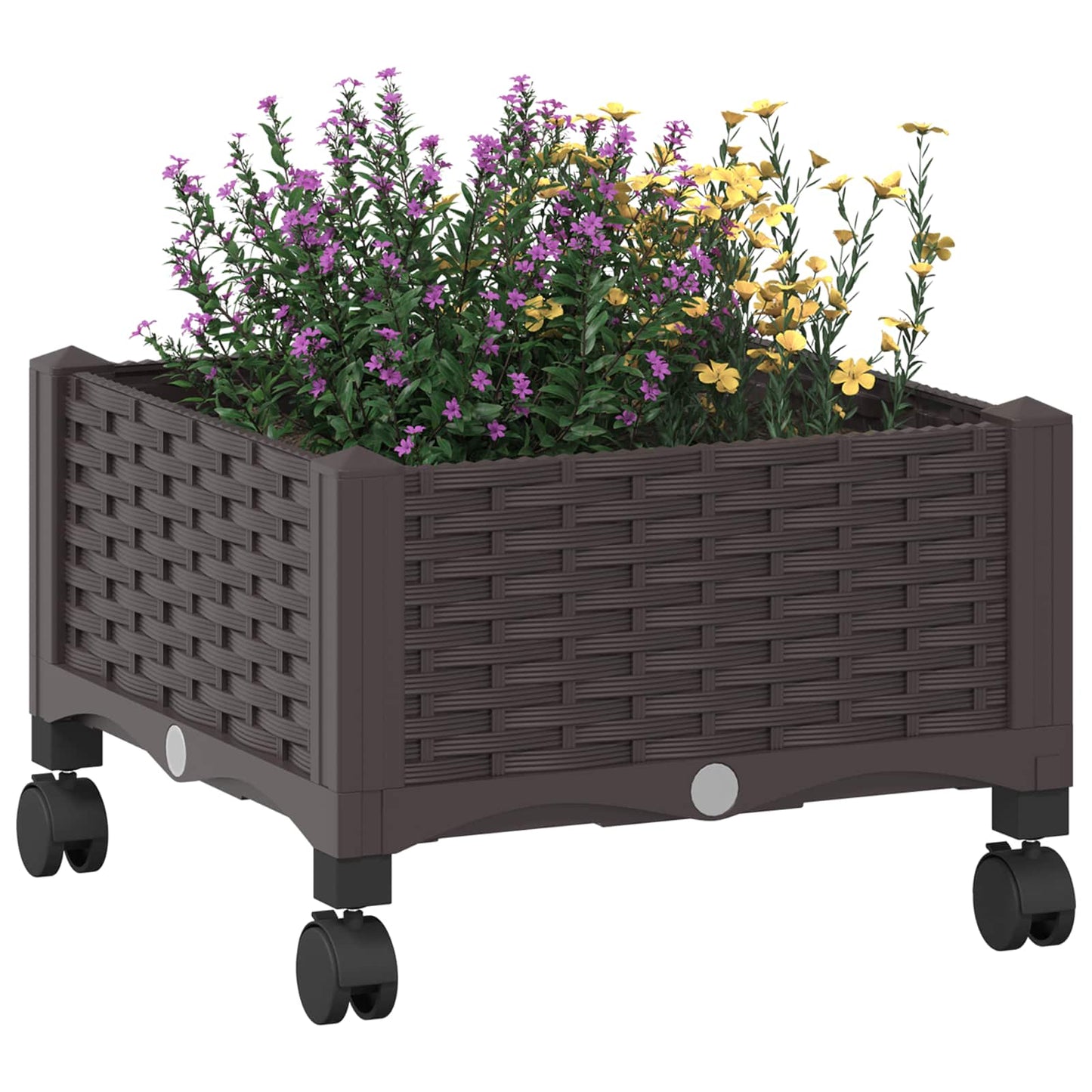 vidaXL Garden Planter with Wheels Brown 40 x 40 x 29 cm PP