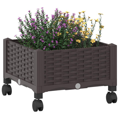 vidaXL Garden Planter with Wheels Brown 40 x 40 x 29 cm PP