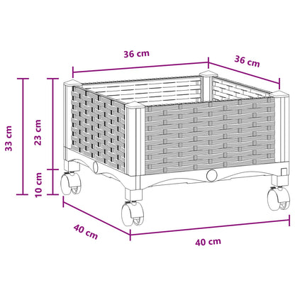 vidaXL Garden Planter with Wheels Brown 40 x 40 x 29 cm PP