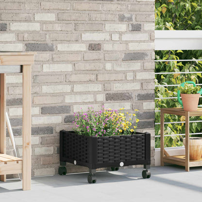 vidaXL Garden Planter with Wheels Black 40 x 40 x 29 cm PP
