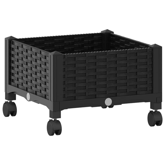 vidaXL Garden Planter with Wheels Black 40 x 40 x 29 cm PP