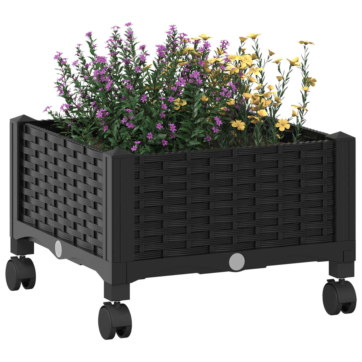 vidaXL Garden Planter with Wheels Black 40 x 40 x 29 cm PP
