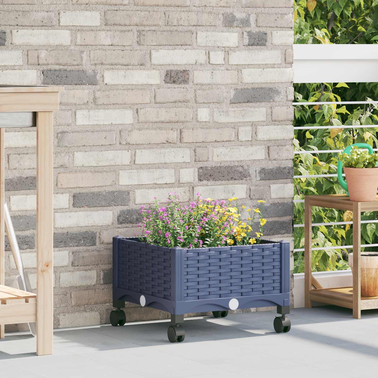vidaXL Garden Planter with Wheels Blue Grey 40 x 40 x 33 cm PP