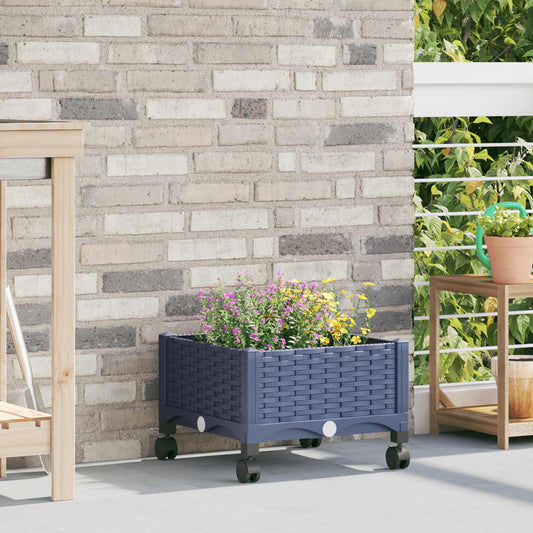 vidaXL Garden Planter with Wheels Blue Grey 40 x 40 x 29 cm PP