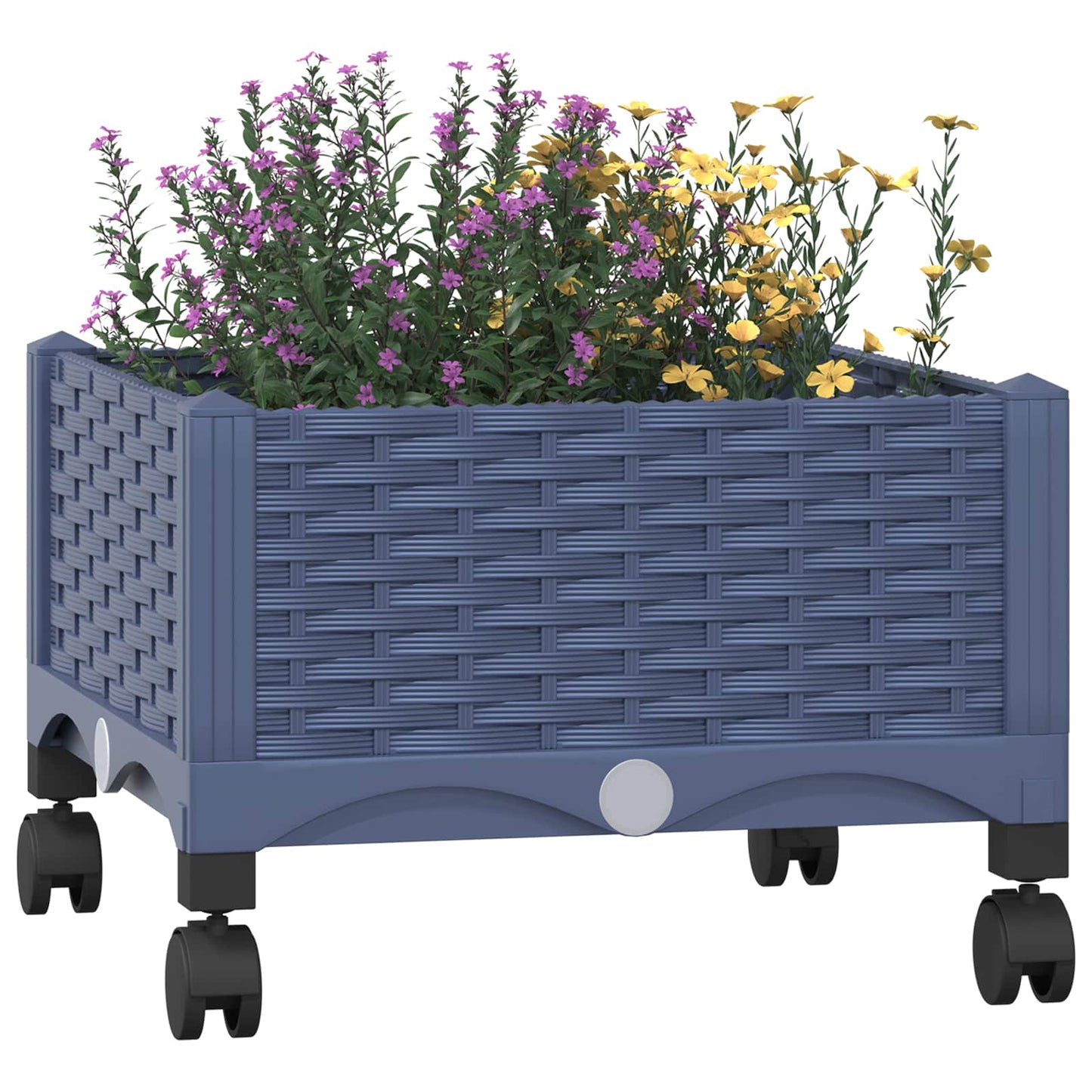 vidaXL Garden Planter with Wheels Blue Grey 40 x 40 x 33 cm PP