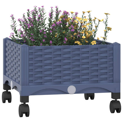 vidaXL Garden Planter with Wheels Blue Grey 40 x 40 x 33 cm PP