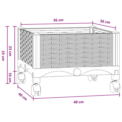 vidaXL Garden Planter with Wheels Blue Grey 40 x 40 x 33 cm PP