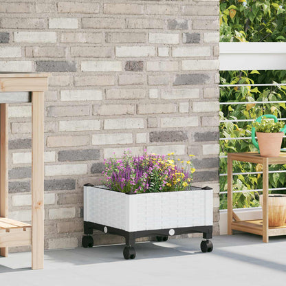vidaXL Garden Planter with Wheels White 40 x 40 x 33 cm PP