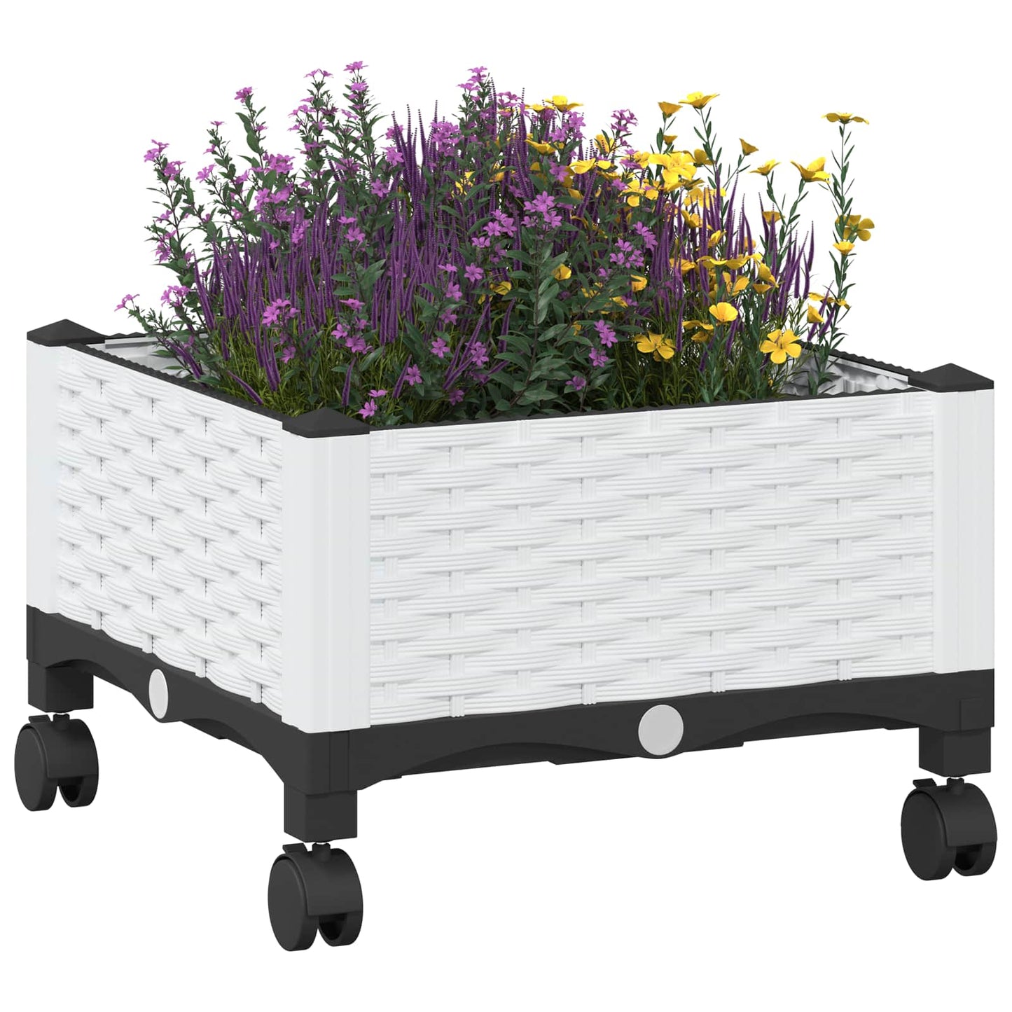 vidaXL Garden Planter with Wheels White 40 x 40 x 33 cm PP