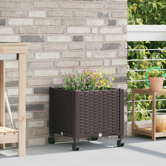 vidaXL Garden Planter with Wheels Brown 40 x 40 x 44 cm PP