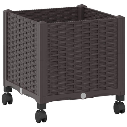 vidaXL Garden Planter with Wheels Brown 40 x 40 x 44 cm PP