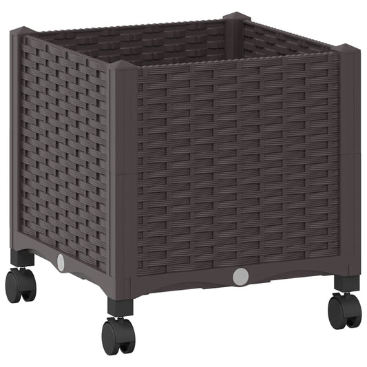 vidaXL Garden Planter with Wheels Brown 40 x 40 x 44 cm PP