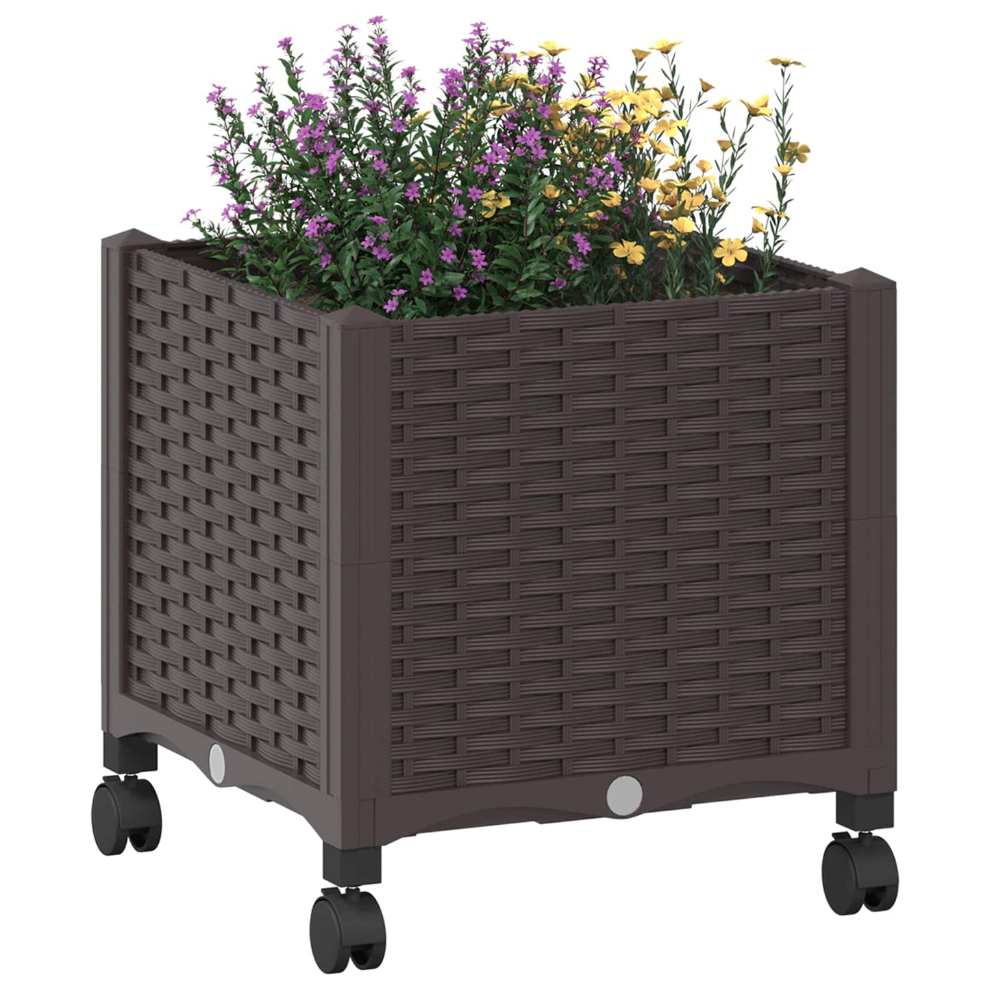 vidaXL Garden Planter with Wheels Brown 40 x 40 x 44 cm PP