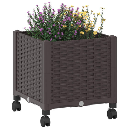 vidaXL Garden Planter with Wheels Brown 40 x 40 x 44 cm PP