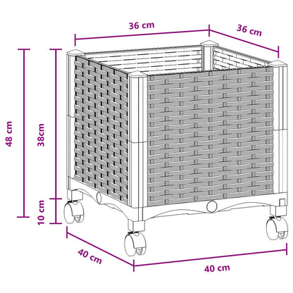 vidaXL Garden Planter with Wheels Brown 40 x 40 x 44 cm PP