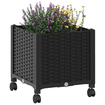 vidaXL Garden Planter with Wheels Black 40 x 40 x 44 cm PP