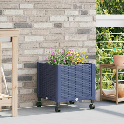 vidaXL Garden Planter with Wheels Blue Grey 40 x 40 x 48 cm PP