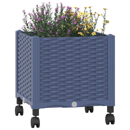 vidaXL Garden Planter with Wheels Blue Grey 40 x 40 x 48 cm PP