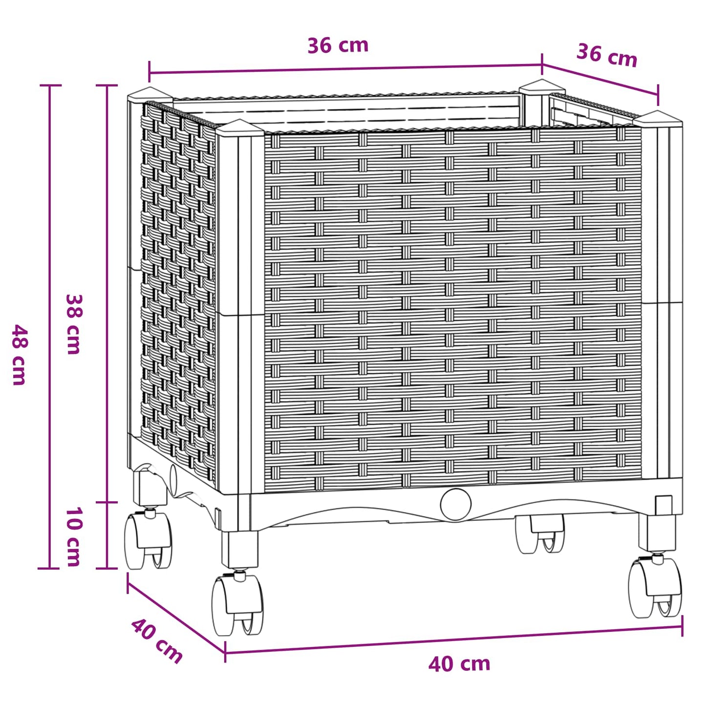 vidaXL Garden Planter with Wheels Blue Grey 40 x 40 x 48 cm PP