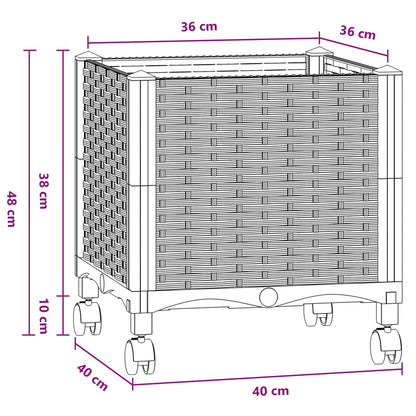 vidaXL Garden Planter with Wheels Blue Grey 40 x 40 x 48 cm PP