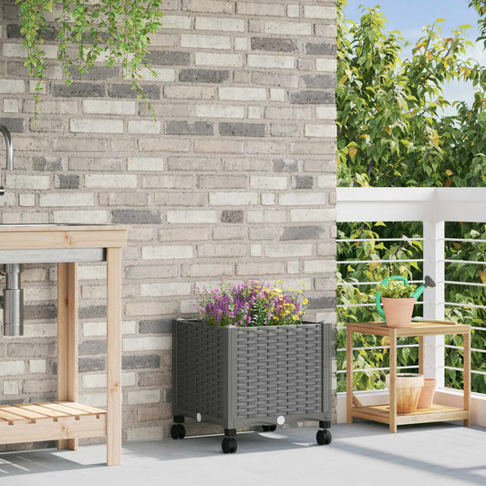 vidaXL Garden Planter with Wheels Light Grey 40 x 40 x 44 cm PP
