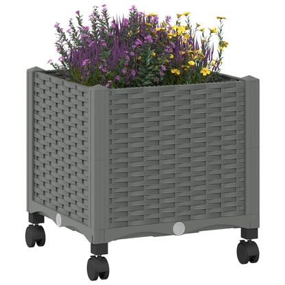 vidaXL Garden Planter with Wheels Light Grey 40 x 40 x 48 cm PP