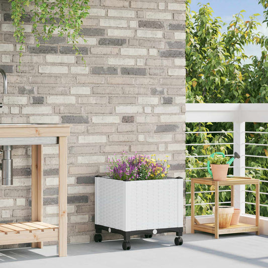 vidaXL Garden Planter with Wheels White 40 x 40 x 44 cm PP