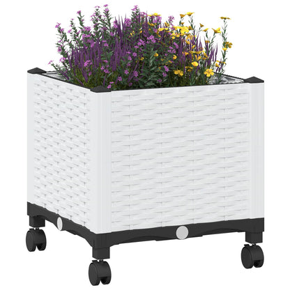 vidaXL Garden Planter with Wheels White 40 x 40 x 48 cm PP