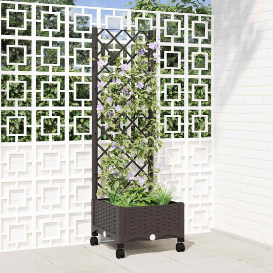 vidaXL Garden Planter with Trellis&Wheels Brown 40 x 40 x 131.5 cm PP