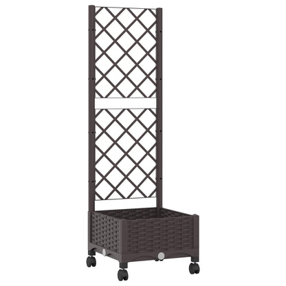 vidaXL Garden Planter with Trellis&Wheels Brown 40 x 40 x 131.5 cm PP