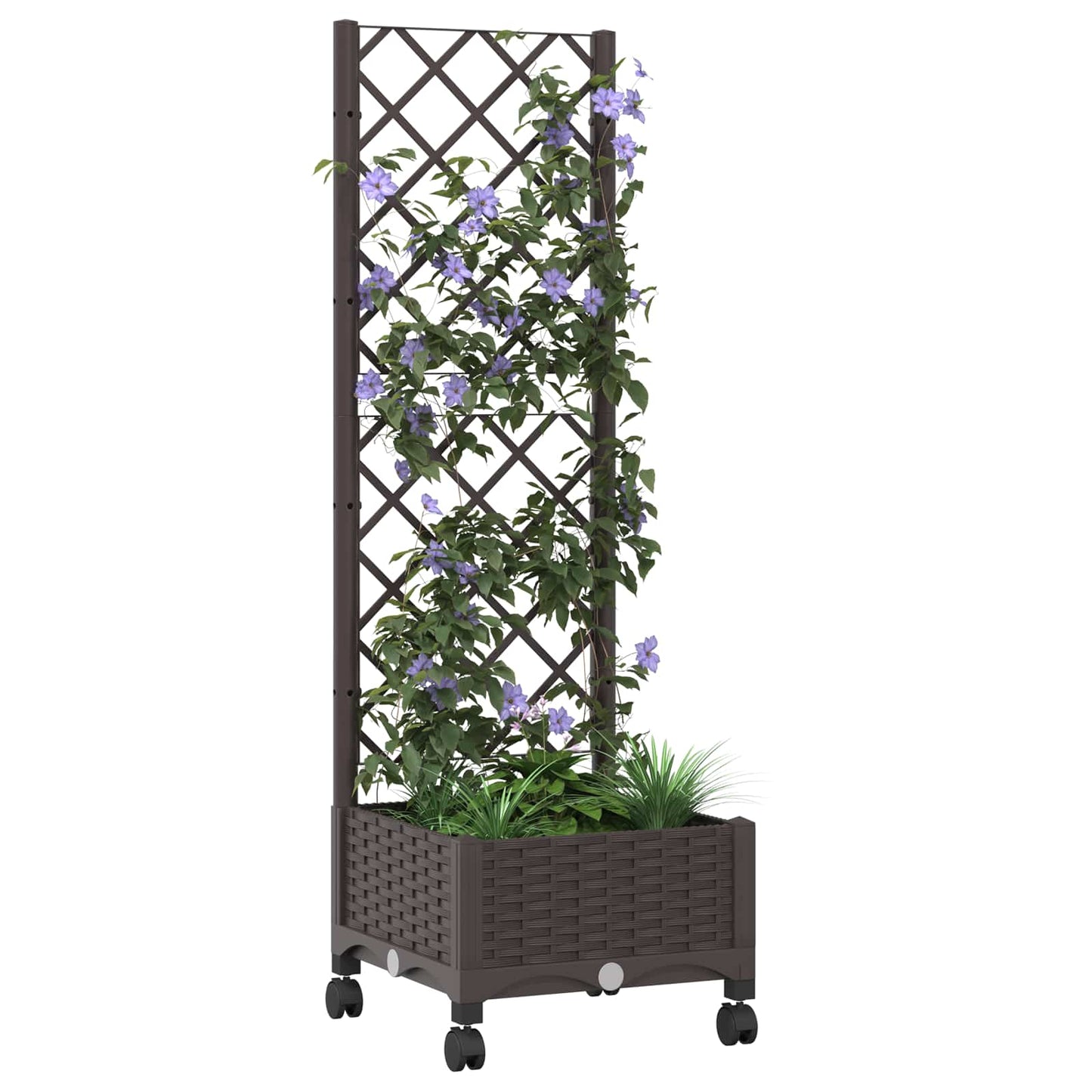 vidaXL Garden Planter with Trellis&Wheels Brown 40 x 40 x 131.5 cm PP