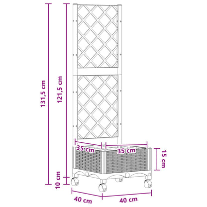 vidaXL Garden Planter with Trellis&Wheels Brown 40 x 40 x 131.5 cm PP