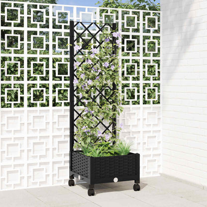 vidaXL Garden Planter with Trellis&Wheels Black 40 x 40 x 131.5 cm PP