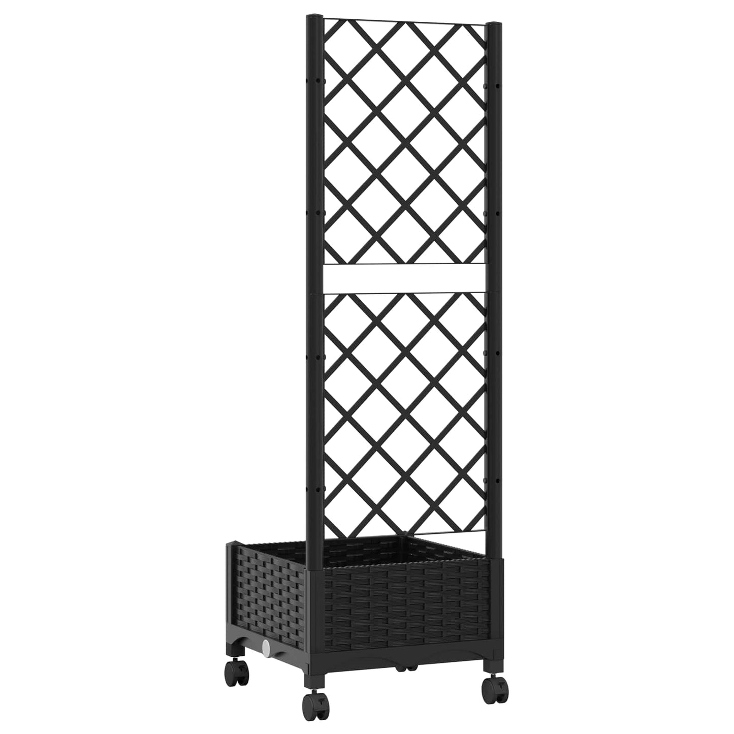 vidaXL Garden Planter with Trellis&Wheels Black 40 x 40 x 131.5 cm PP