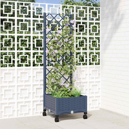 vidaXL Garden Planter with Trellis&Wheels Blue Grey 40 x 40 x 131.5 cm