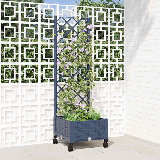 vidaXL Garden Planter with Trellis&Wheels Blue Grey 40 x 40 x 131.5 cm