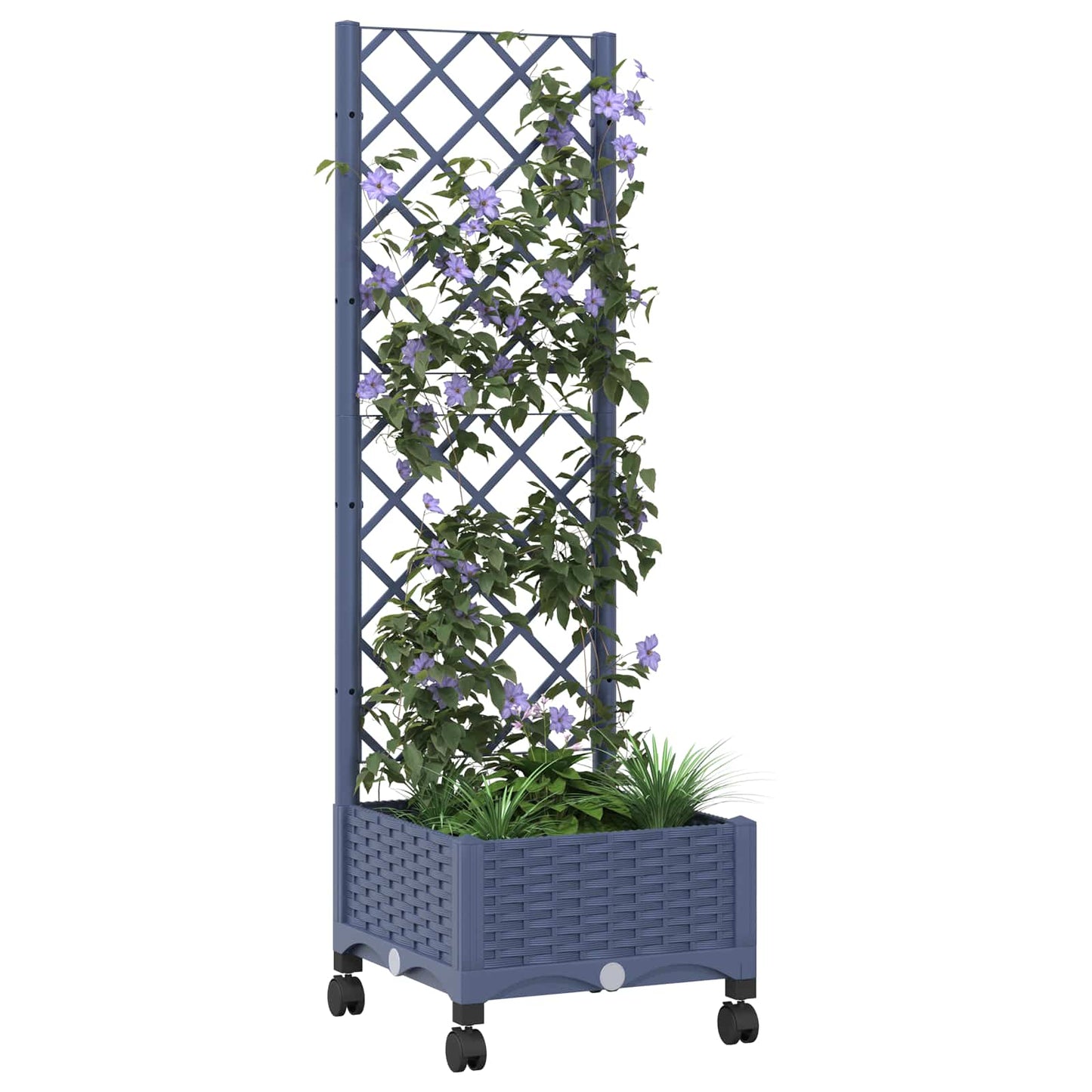 vidaXL Garden Planter with Trellis&Wheels Blue Grey 40 x 40 x 131.5 cm
