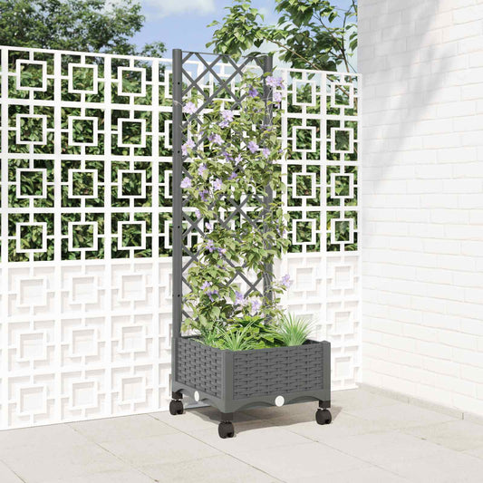 vidaXL Garden Planter with Trellis&Wheels Light Grey PP