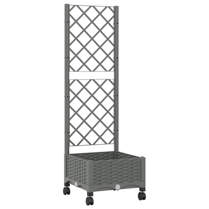 vidaXL Garden Planter with Trellis&Wheels Light Grey PP
