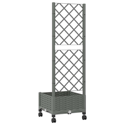vidaXL Garden Planter with Trellis&Wheels Light Grey PP