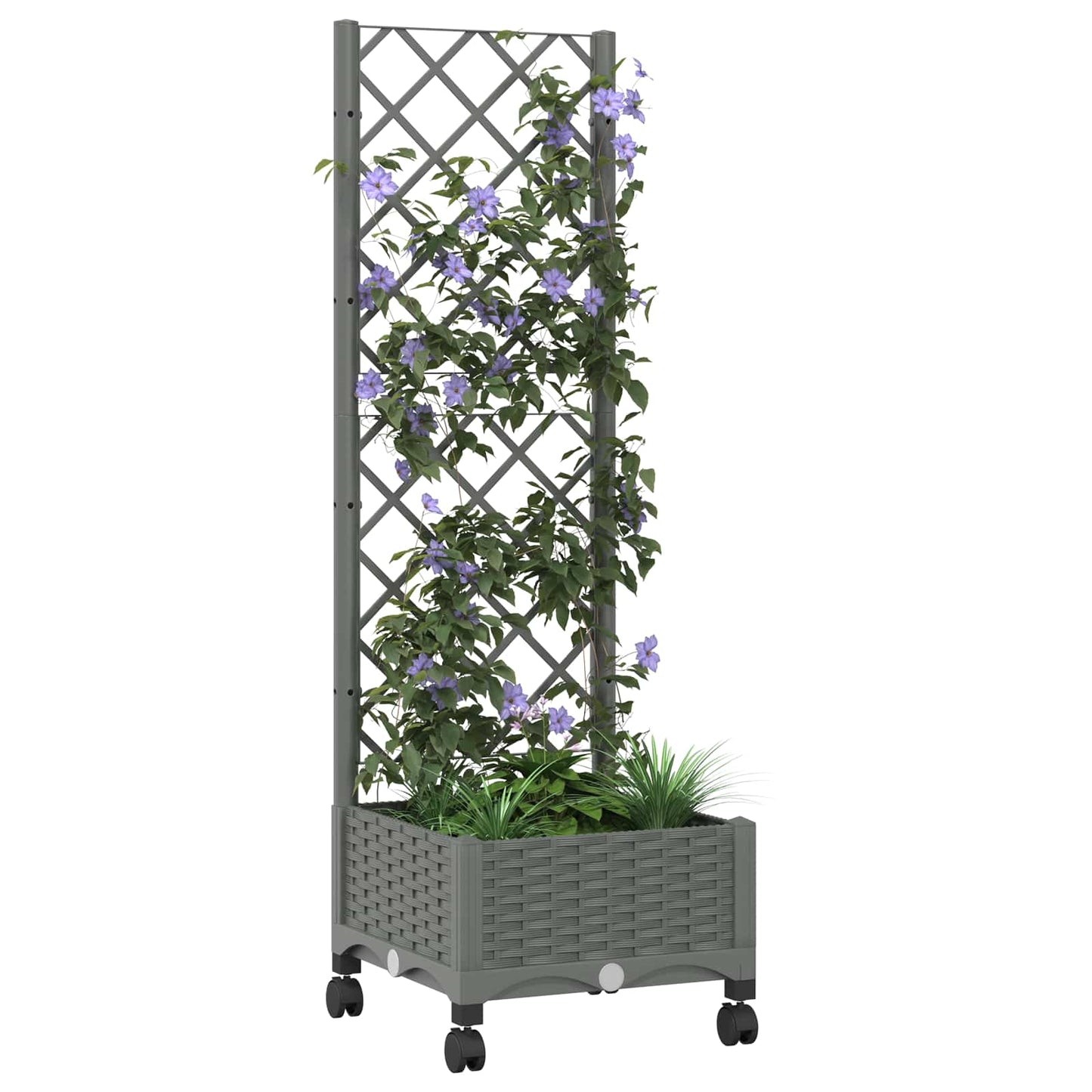 vidaXL Garden Planter with Trellis&Wheels Light Grey PP
