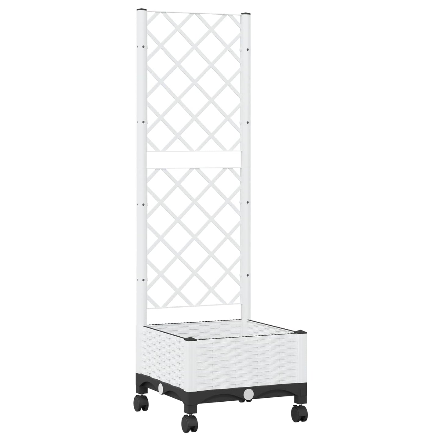 vidaXL Garden Planter with Trellis&Wheels White 40 x 40 x 131.5 cm PP