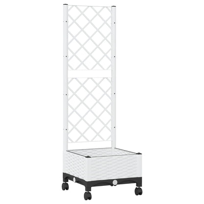 vidaXL Garden Planter with Trellis&Wheels White 40 x 40 x 131.5 cm PP