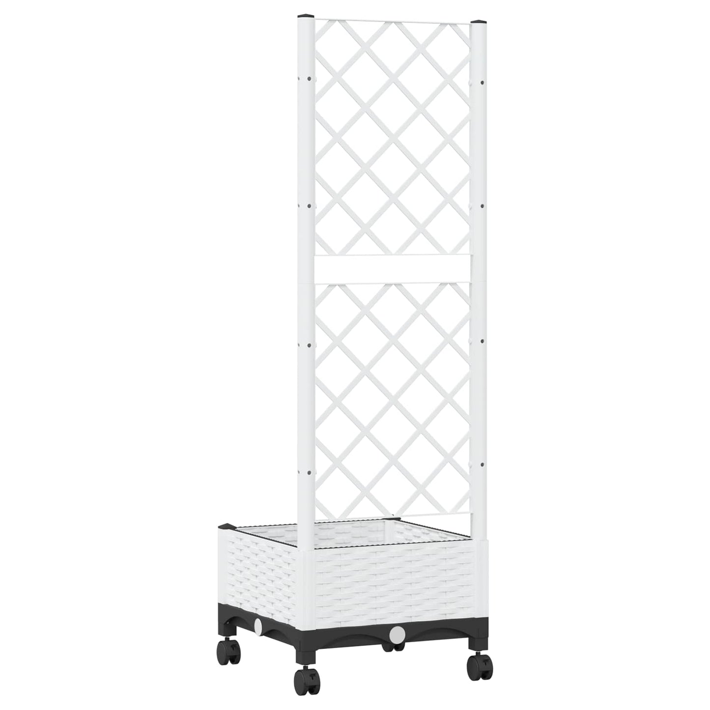 vidaXL Garden Planter with Trellis&Wheels White 40 x 40 x 131.5 cm PP