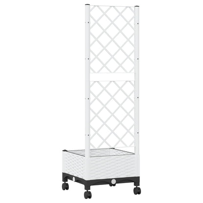 vidaXL Garden Planter with Trellis&Wheels White 40 x 40 x 131.5 cm PP