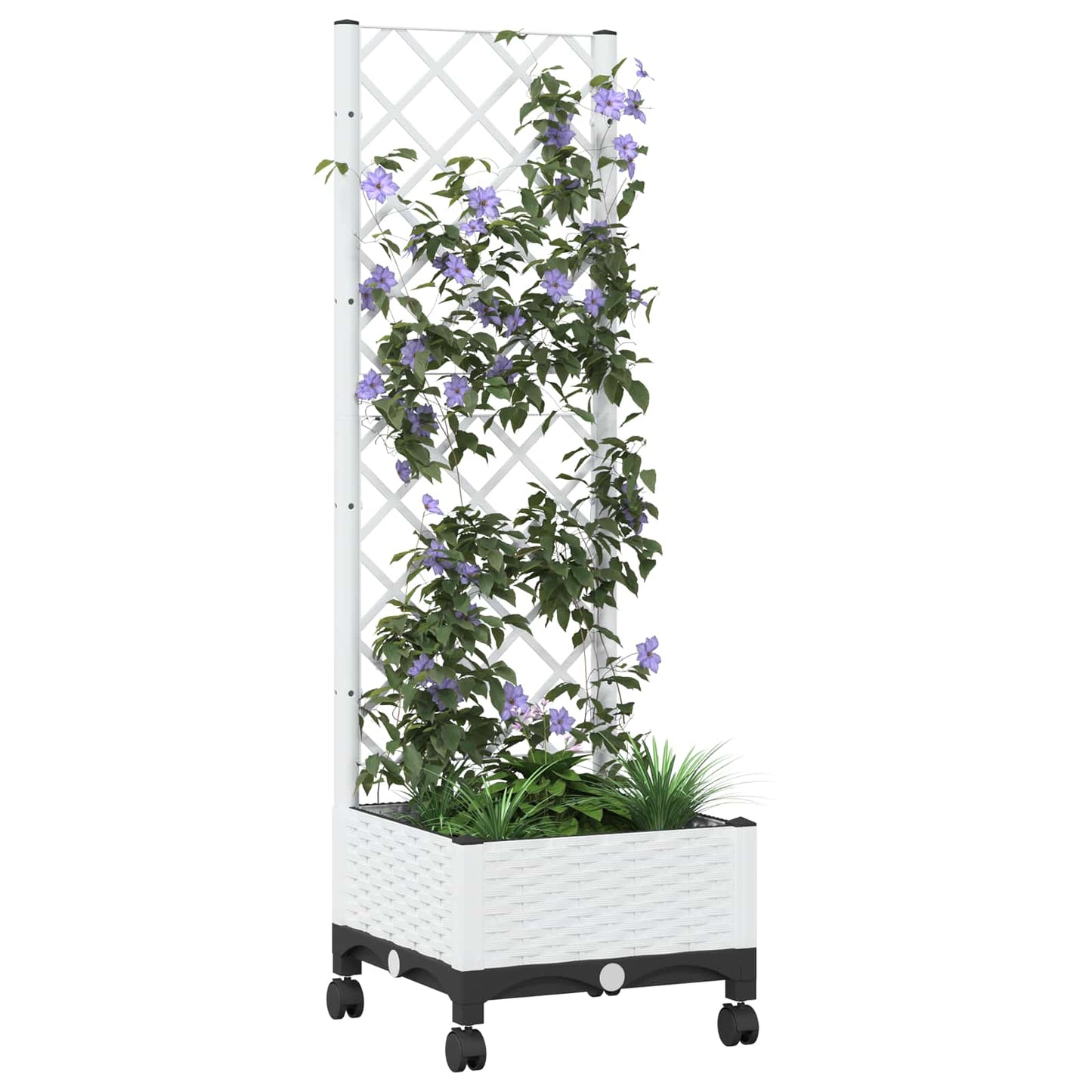 vidaXL Garden Planter with Trellis&Wheels White 40 x 40 x 131.5 cm PP