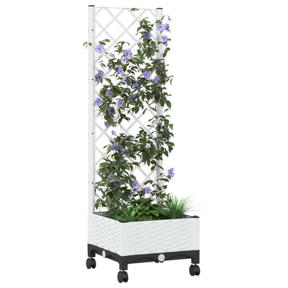 vidaXL Garden Planter with Trellis&Wheels White 40 x 40 x 131.5 cm PP