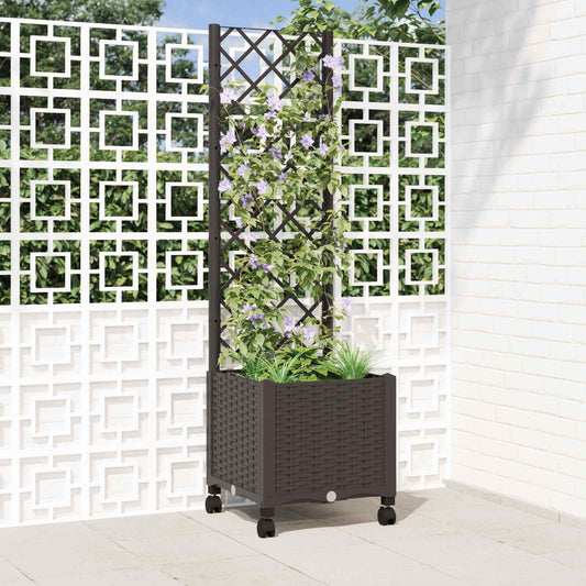 vidaXL Garden Planter with Trellis&Wheels Brown 40 x 40 x 146 cm PP