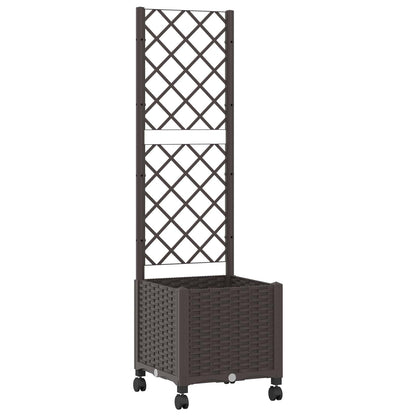 vidaXL Garden Planter with Trellis&Wheels Brown 40 x 40 x 146 cm PP