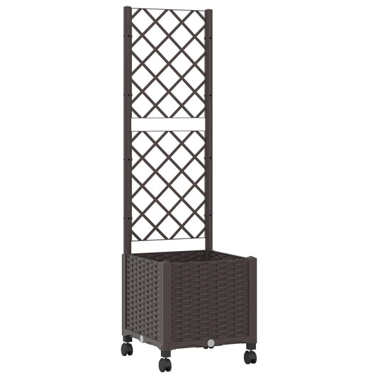 vidaXL Garden Planter with Trellis&Wheels Brown 40 x 40 x 146 cm PP